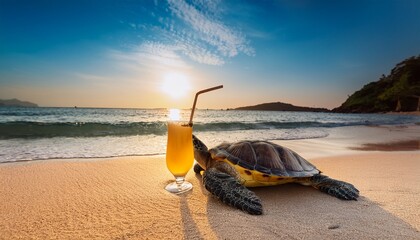 Obraz premium Chill Turtle Sun Sand And Sips