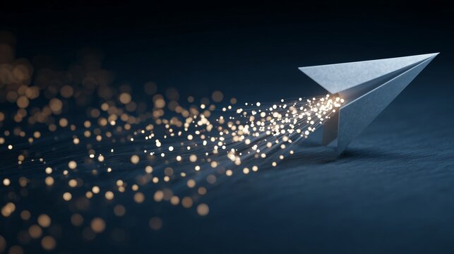 Paper plane launching with sparkling digital trail, symbolizing digital adoption and seamless technology onboarding.