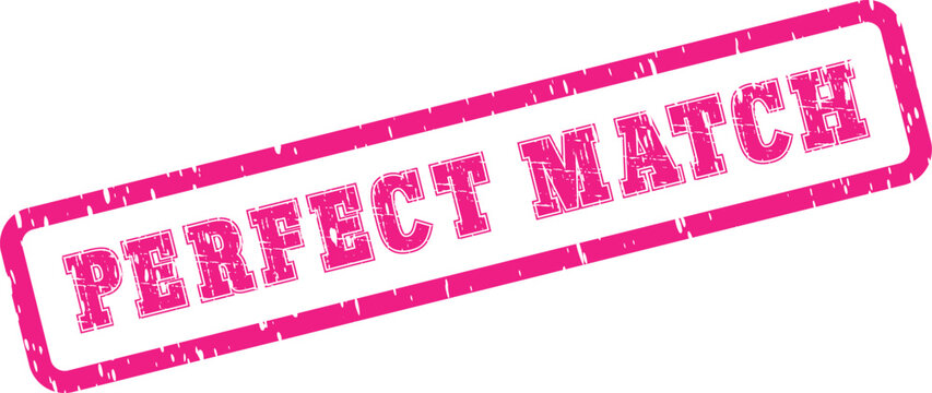 Official pink grunge style rubber stamp indicating a successful Perfect Match agreement