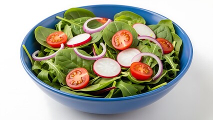 Fresh green salad in blue bowl