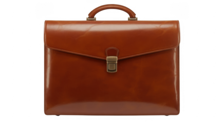 Brown leather briefcase luggage isolated on a transparent background