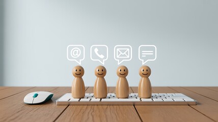 Customer support communication concept with contact icons and people
