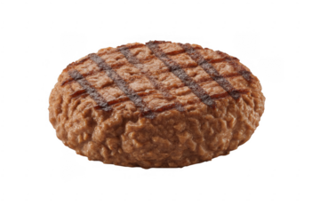 Grilled hamburger patty meat beef isolated on a transparent background