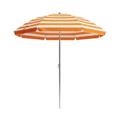 Obraz premium Bright orange and white striped beach umbrella isolated on transparent background