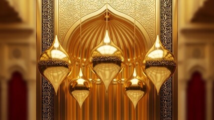 Ornate Golden Archway with Hanging Lanterns.