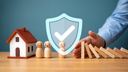 Family protection insurance concept with shield and home security
