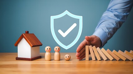 Family protection insurance concept with shield and home security
