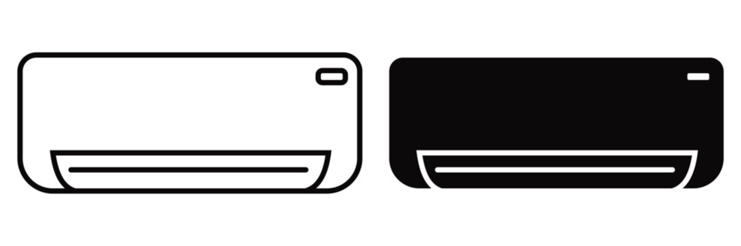 Air Conditioner Icon Vector Set, Black and White Outline and Silhouette Illustrations, 
Pictogram Collection Isolated on Transparent Background