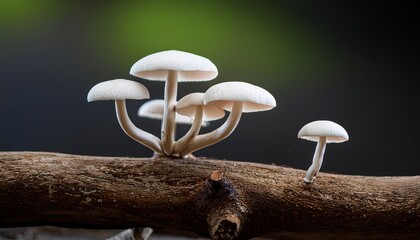 Clitopilus Hobsonii White Mushrooms Growing On Dead Branch