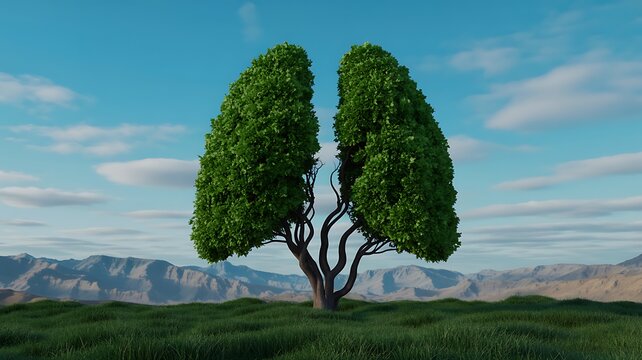 Tree shaped as lungs symbolizing clean air and environmental health
 - Powered by Adobe