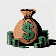 Money bag with dollar sign and coins