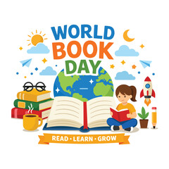World Book Day Celebration Flat Design Vector