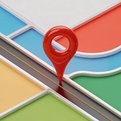 Red map pin on colorful map sections