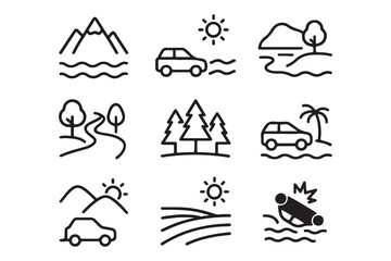 Travel and Nature Line Icons Collection