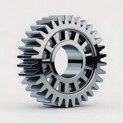 Silver metallic gear with sharp teeth and circular hole