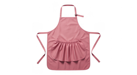 Pink apron with neck strap and waist ties fabric isolated on a transparent background