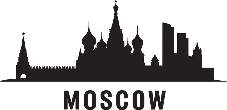 Moscow city skyline silhouette with kremlin and skyscrapers vector illustration