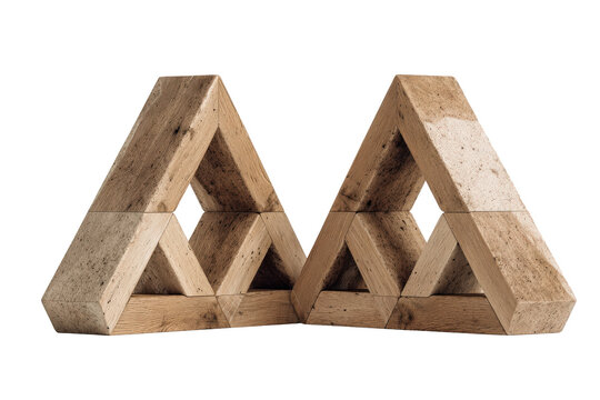 Two Handmade Wooden Penrose Triangles