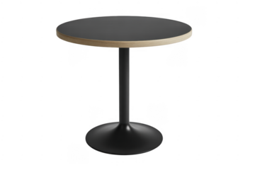 Black round table with wooden edge isolated on a transparent background