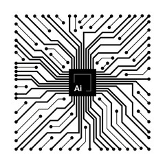 Artificial Intelligence. Brain circuit Ai tech. Circuit board brain for modern technology. Flat style