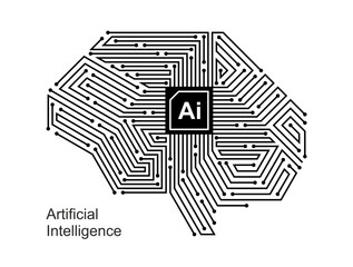 Artificial Intelligence. Brain circuit Ai tech. Circuit board brain for modern technology. Flat style
