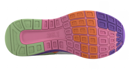 Colorful sneaker sole with size 26.1 colorful sole isolated on a transparent background