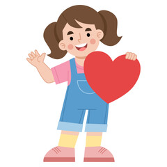 Cartoon Girl Holding Heart Shape Illustration