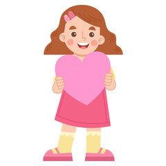 Illustration of Girl Holding Pink Heart