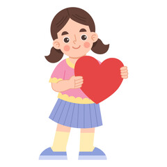 Illustration of Girl Holding Red Heart