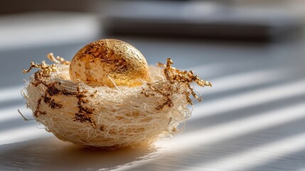 Golden investment delicate golden egg nestled in currency nest capturing wealth luxurious setting artful composition
