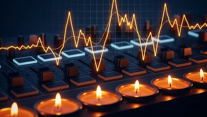 Abstract representation of data streams and digital networks with glowing candles symbolizing connection and information flow