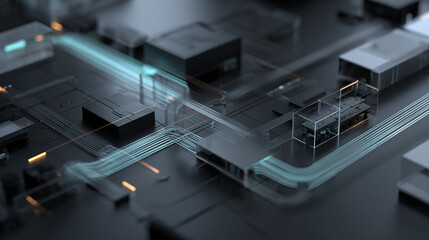 Futuristic AI and IT technology, microchip circuits, data transfer, and digital networks for future innovation