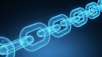 Glowing blue chain link illustration with dark background