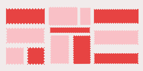 Frame wavy doodle or vector stamp and sticker set for Valentine's Day. Hand drawn brown and pink blank frames for web design. Vector illustration	