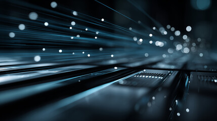 High-speed data transmission through fiber optic cables in IT and technology infrastructure with data streaming at incredible velocities