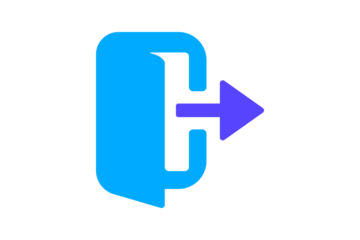 Exit/Logout Icon - Door and arrow logout icon in blue and purple for account sign-out, exit actions, and user session termination in flat UI design, isolated on transparent background.