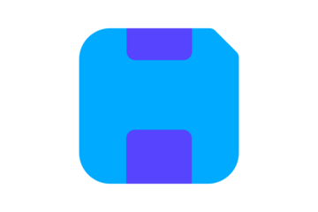 Save Icon - Diskette save icon in blue and purple for data storage, downloading, and file backup in a modern flat style for software interface design, isolated on transparent background.