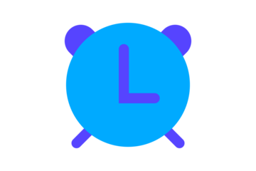 Alarm Icon - Clock and alarm bell icon in blue and purple for reminders, time tracking, and wake-up notifications in a professional flat interface, isolated on transparent background.