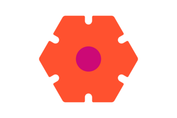 Settings Icon - Gear and hexagon settings icon in Orange and Magenta for configuration, preferences, and system options in a clean flat interface design, isolated on transparent background.