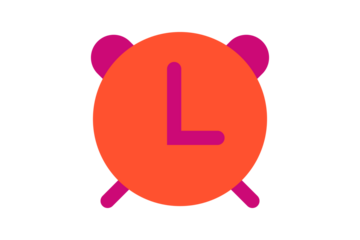 Alarm Icon - Clock and alarm bell icon in Orange and Magenta for reminders, time tracking, and wake-up notifications in a professional flat interface, isolated on transparent background.