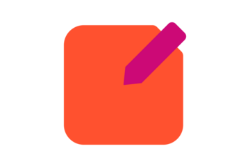 Notes Icon - Notepad and pen icon in Orange and Magenta for writing, task lists, and documentation in a modern flat style for productivity application UI, isolated on transparent background.