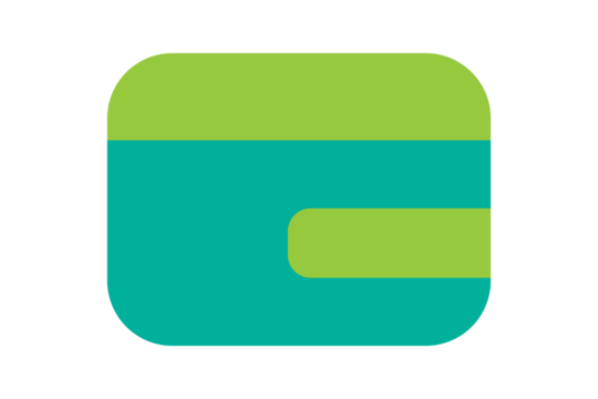 Wallet Icon - Digital finance wallet icon in Teal and Lime Green for payment processing, banking, and cryptocurrency storage in a flat style for fintech apps, isolated on transparent background. - Powered by Adobe