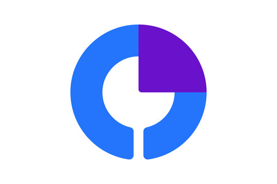 Analytics Icon - Pie chart and data analytics icon in Cobalt Blue and Grape Purple for business reporting, statistics, and growth monitoring flat dashboard design, isolated on transparent background. - Powered by Adobe