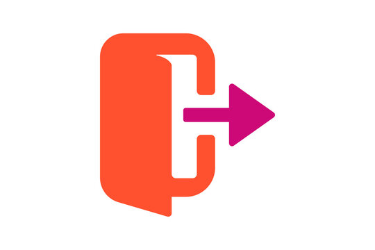 Exit/Logout Icon - Door and arrow logout icon in Orange and Magenta for account sign-out, exit actions, and user session termination in flat UI design, isolated on transparent background.