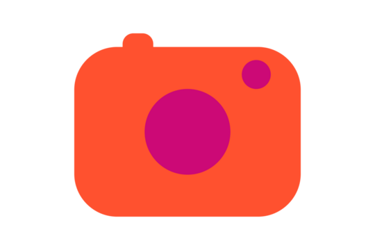 Camera Icon - Photography camera icon in Orange and Magenta for video recording, photo capture, and media apps in a professional flat graphic design style, isolated on transparent background. - Powered by Adobe