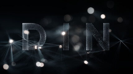 A "DIN" icon representing a Distributed Intelligence Network, designed as multiple glowing cores arranged across the letterforms. Thin, controlled connections link each node, suggesting scalability an
