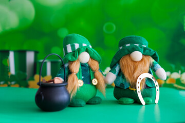 Charming Leprechaun Gnomes with Pot of Gold and Horseshoe for St. Patrick's Day