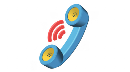 Blue telephone with red signal communication isolated on a transparent background
