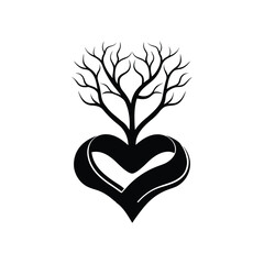 Valentine's Day silhouette vector illustration of a heart-shaped tree growing from a heart base for deep roots and stable relationship themes