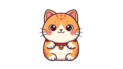 Obraz premium A super cute kawaii Chinese mascot vector of an orange tabby cat with a red collar and golden bell on a white background.